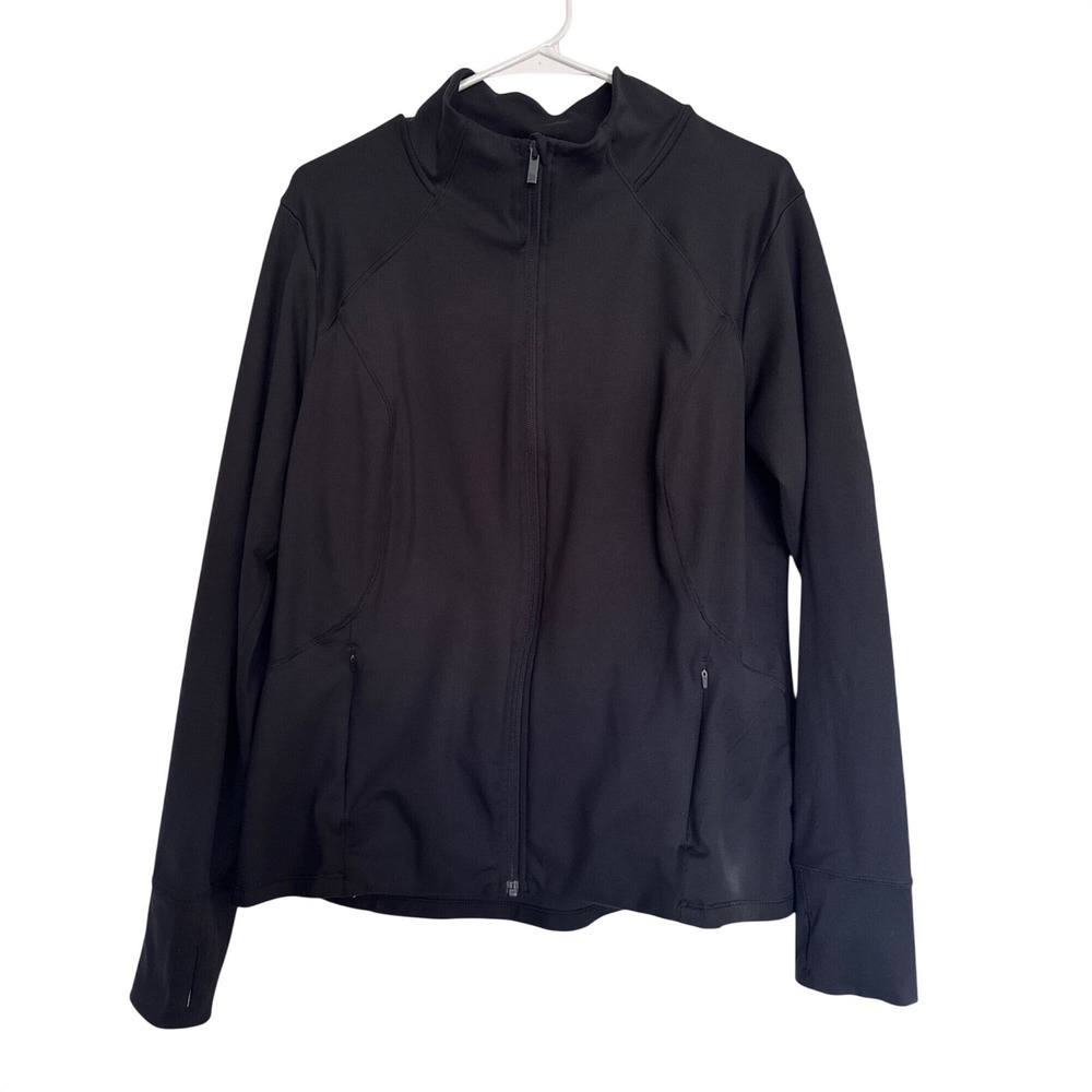 All in Motion Womens XXL Black Full Zip Performance Jacket Thumbholes Activewear